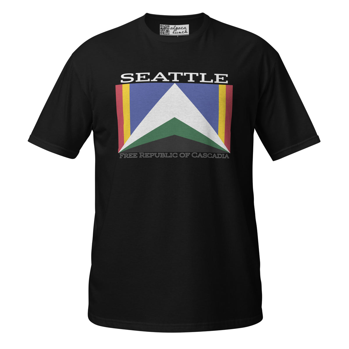 Seattle, FRC unisex tee in Black, front view