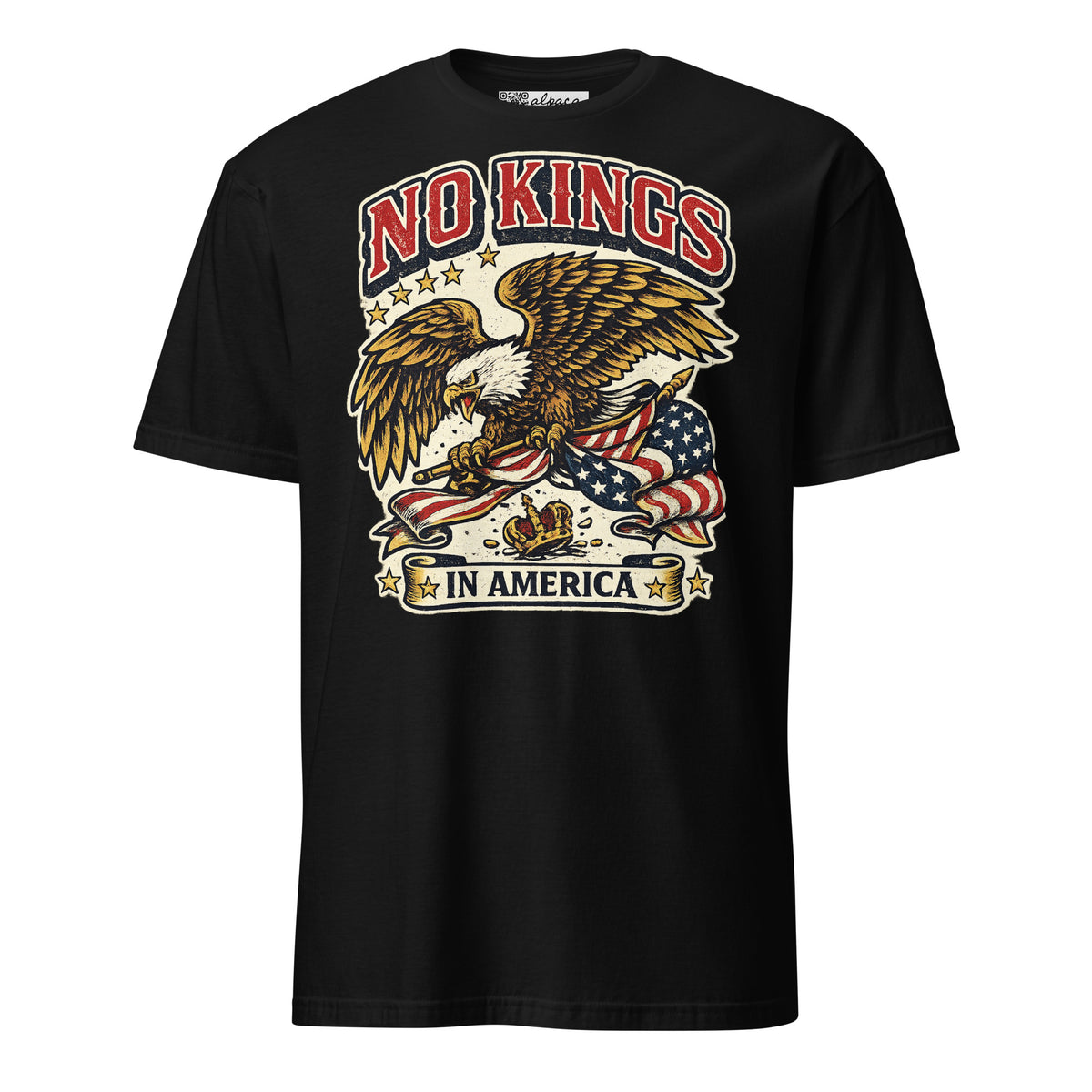 No Kings in America Eagle unisex tee in Black, front view