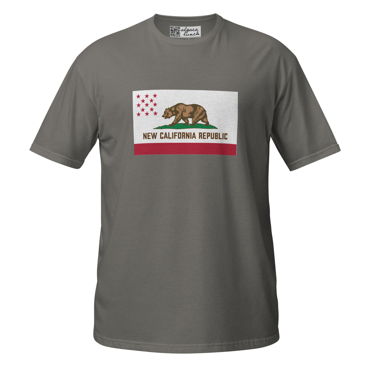 New California Republic unisex tee in Charcoal, front view