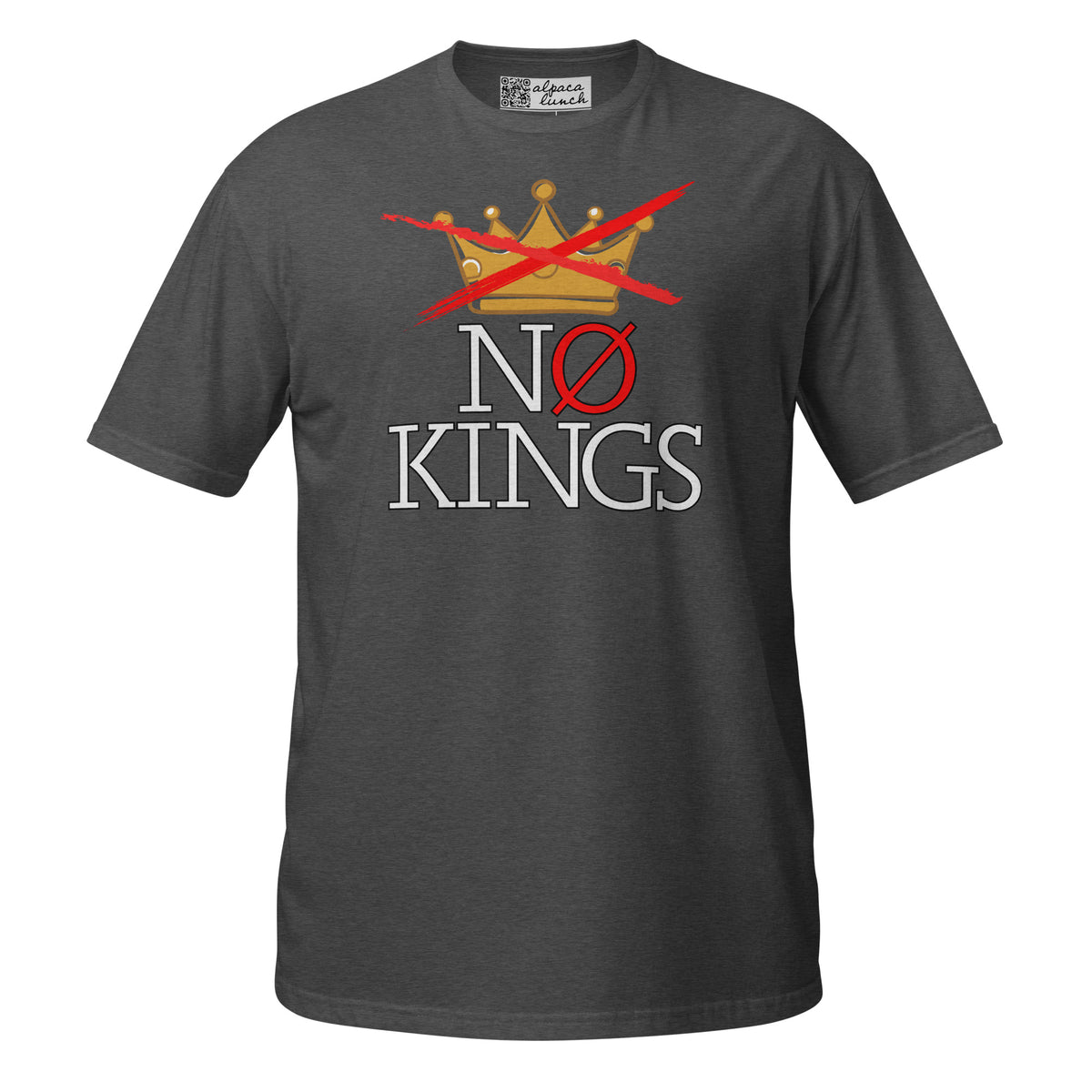 No Kings Crown unisex tee in Dark Heather Grey, front view