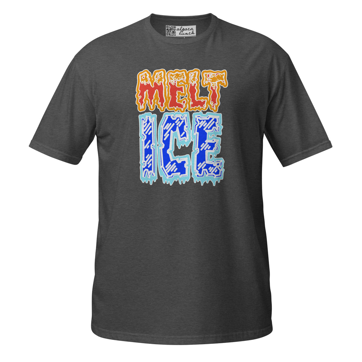MELT ICE unisex tee in Dark Heather Grey, front view