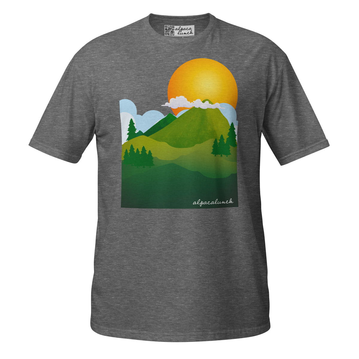 Mountain High unisex tee in Graphite Heather, front view