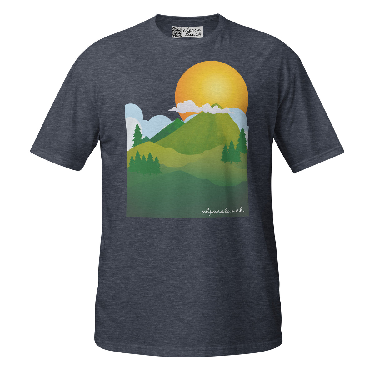 Mountain High unisex tee in Heather Navy, front view