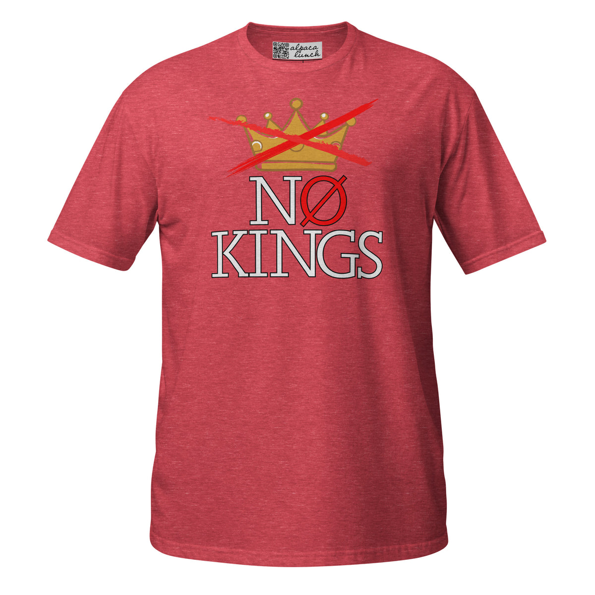 No Kings Crown unisex tee in Heather Red, front view