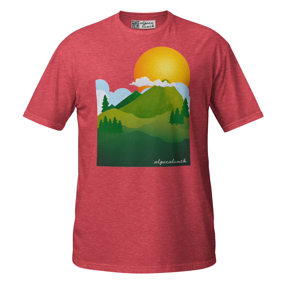 Mountain High unisex tee in Heather Red, front view