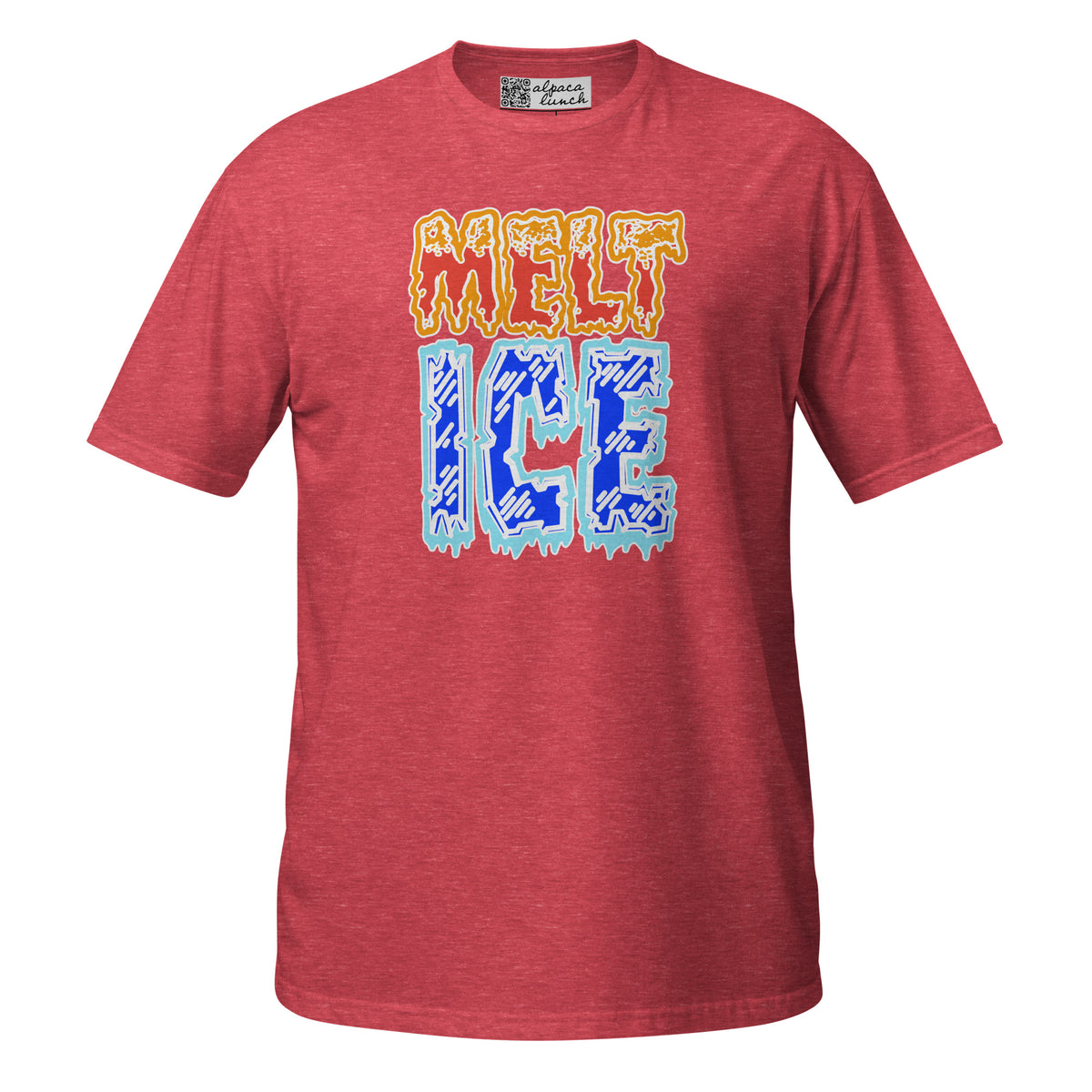 MELT ICE unisex tee in Heather Red, front view