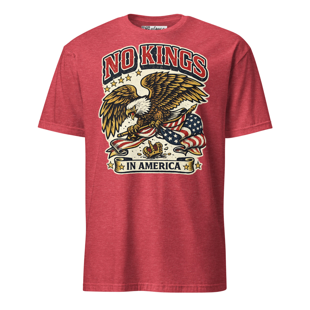 No Kings in America Eagle unisex tee in Heather Red, front view