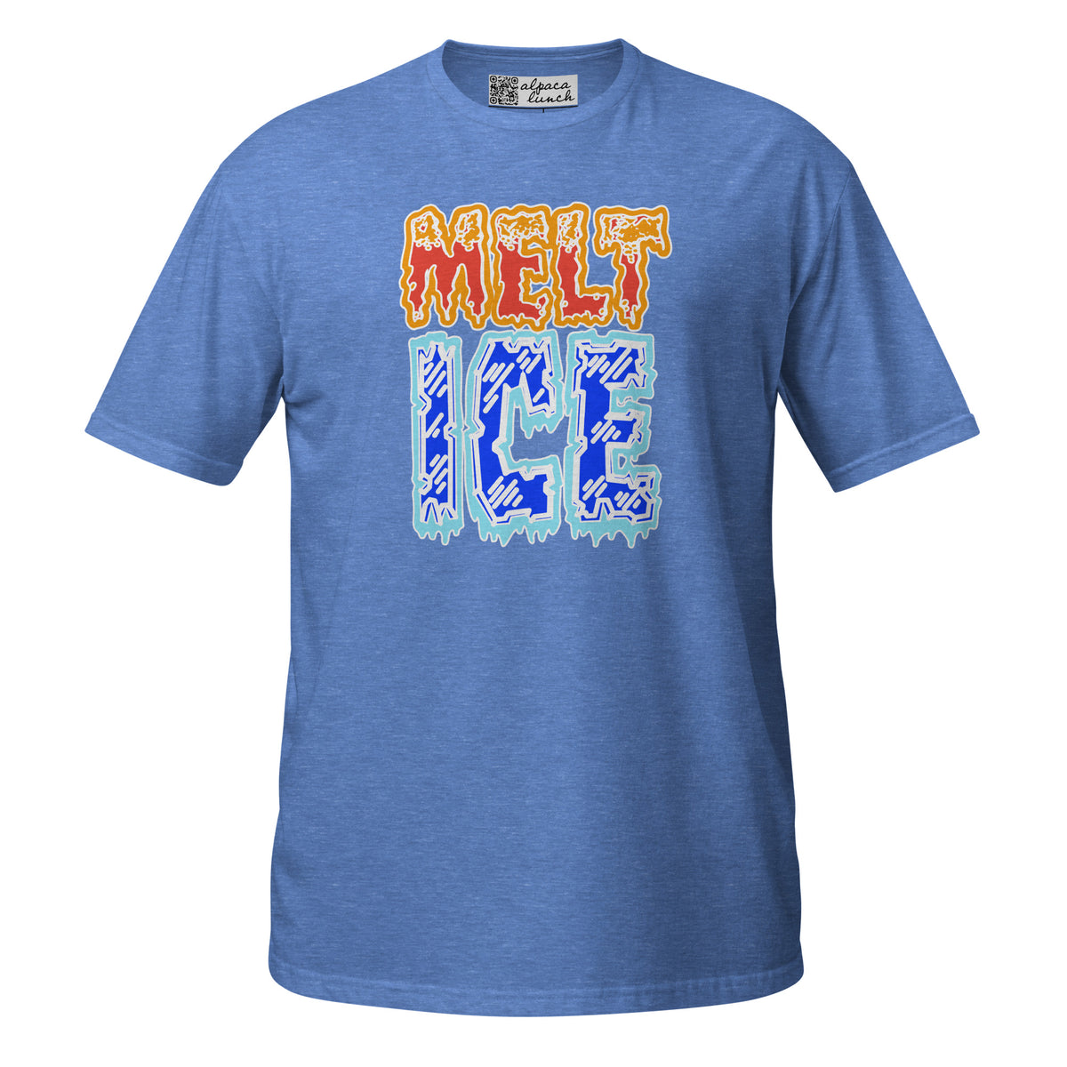 MELT ICE unisex tee in Heather Royal, front view