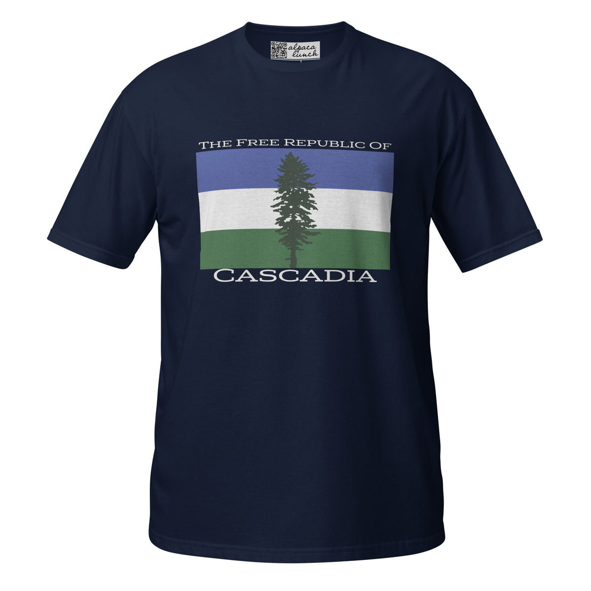 Free Republic of Cascadia unisex tee in Navy, front view