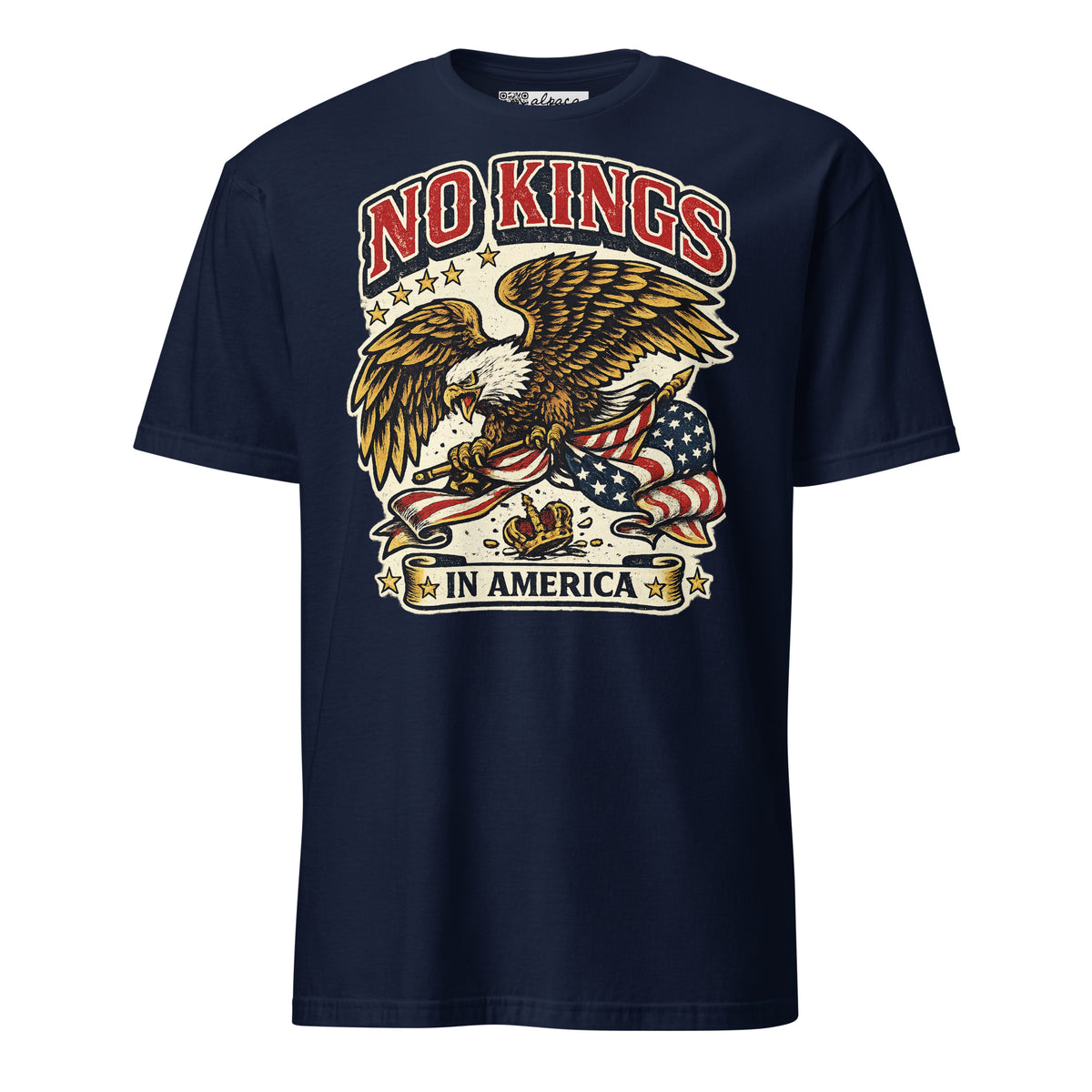 No Kings in America Eagle unisex tee in Navy, front view