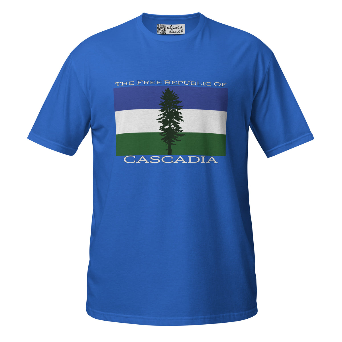 Free Republic of Cascadia unisex tee in Royal, front view