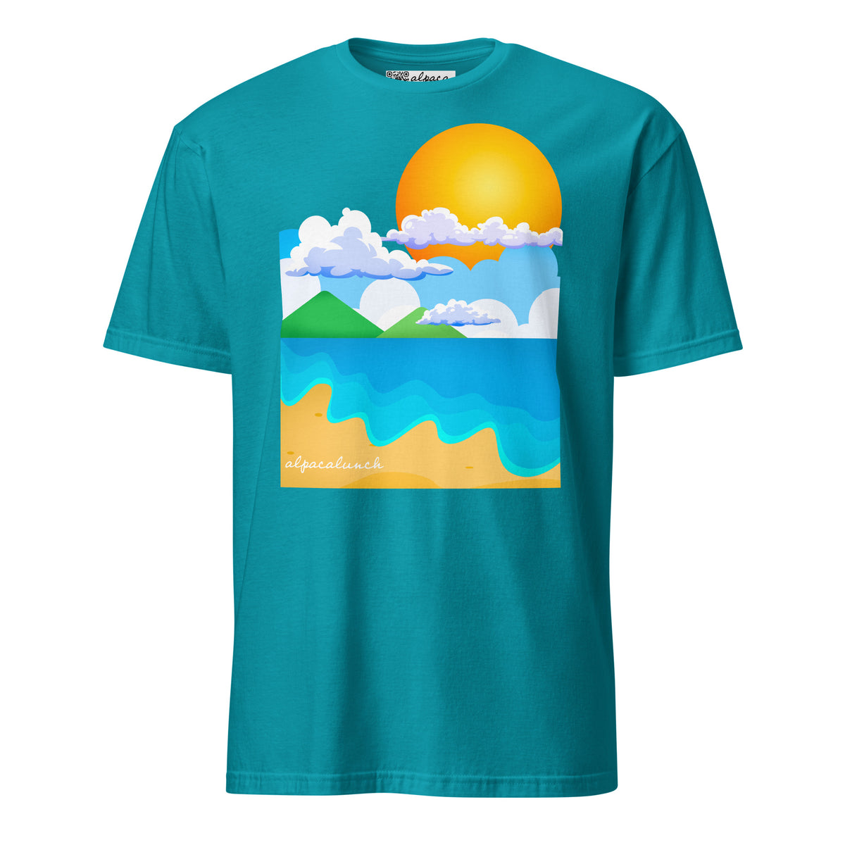Beach Vibes unisex tee in Tropical Blue, front view