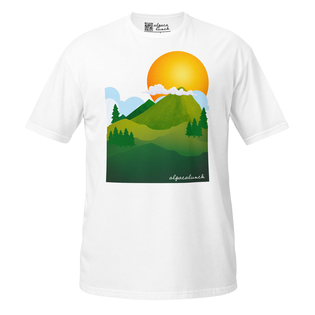 Mountain High unisex tee in White, front view