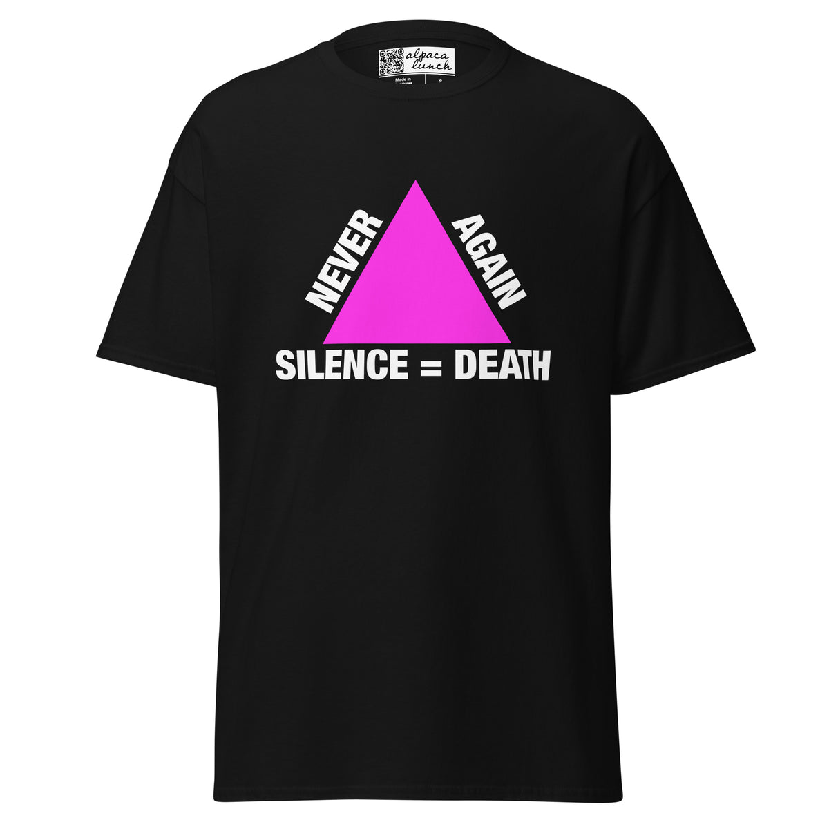 Never Again Silence = Death classic tee in Black, front view
