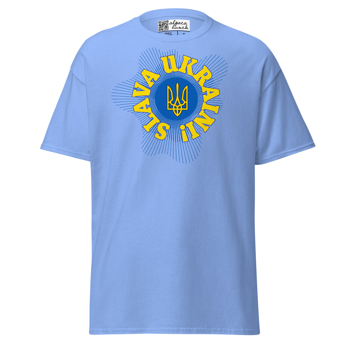 Tryzub classic tee in Carolina Blue, front view