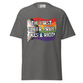 The First Pride Was a Riot classic tee in Charcoal, front view