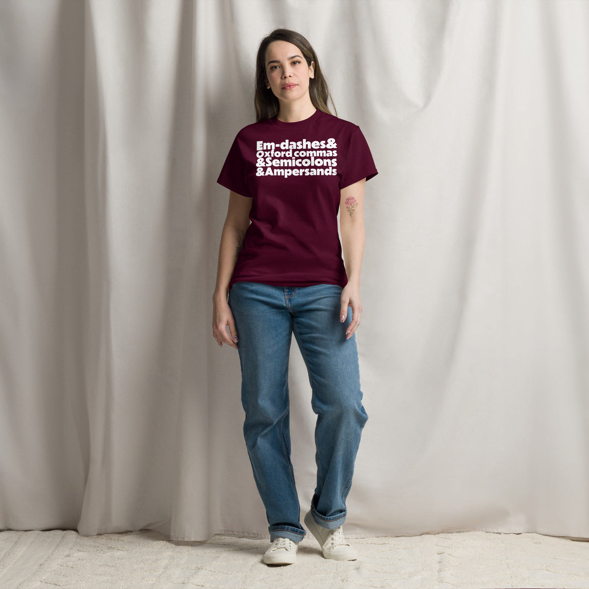 E&O&S&A Dark classic tee in Maroon, front view