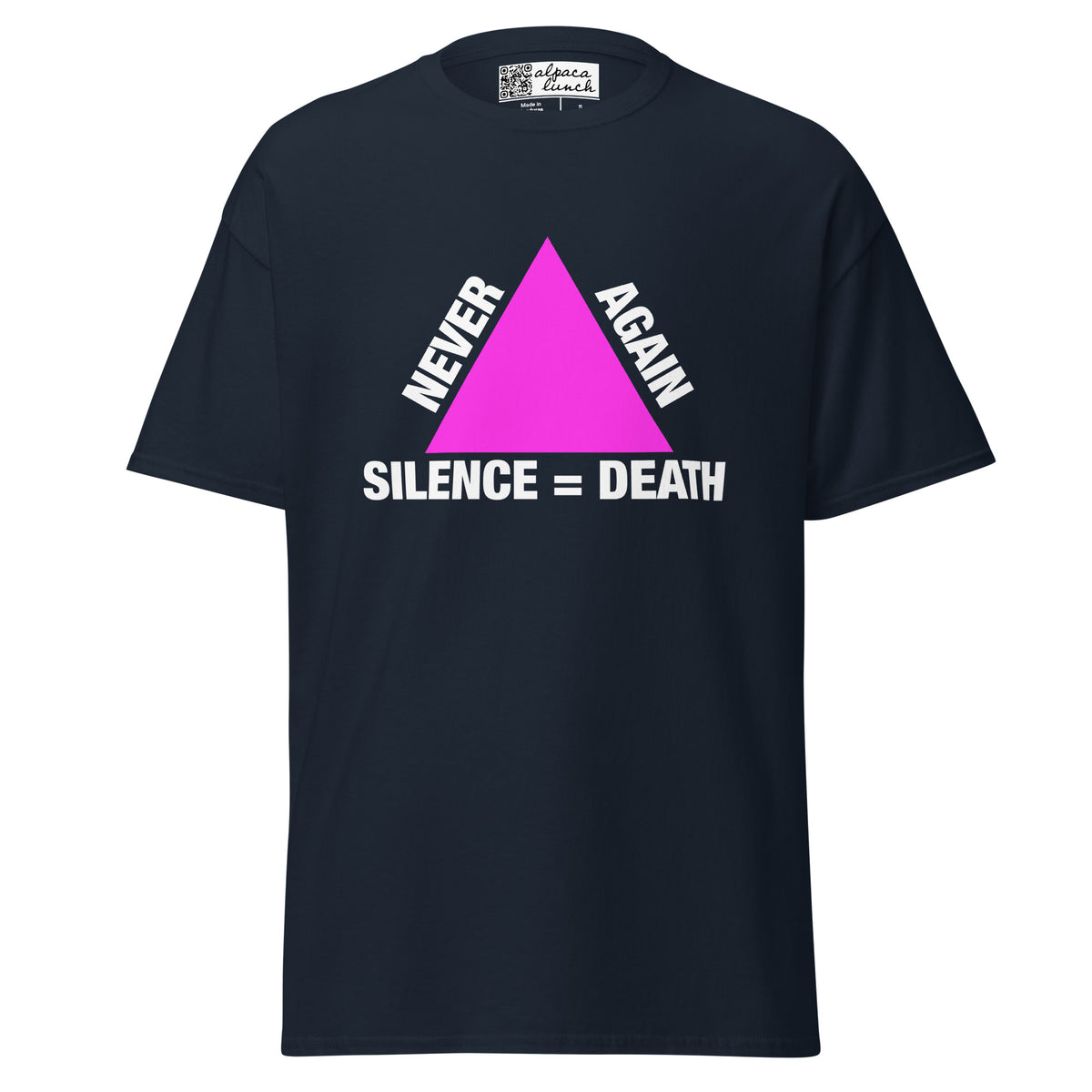 Never Again Silence = Death classic tee in Navy, front view