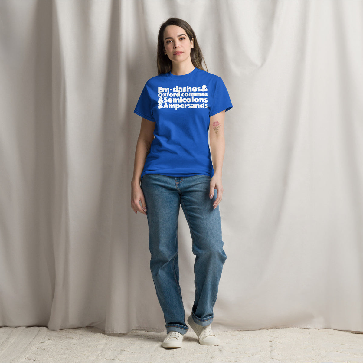 E&O&S&A Dark classic tee in Royal, front view