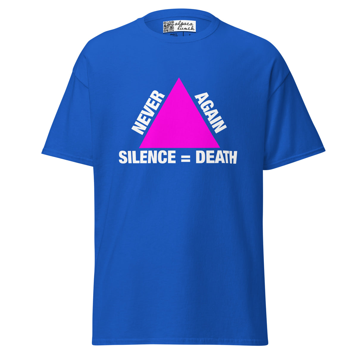 Never Again Silence = Death classic tee in Royal, front view
