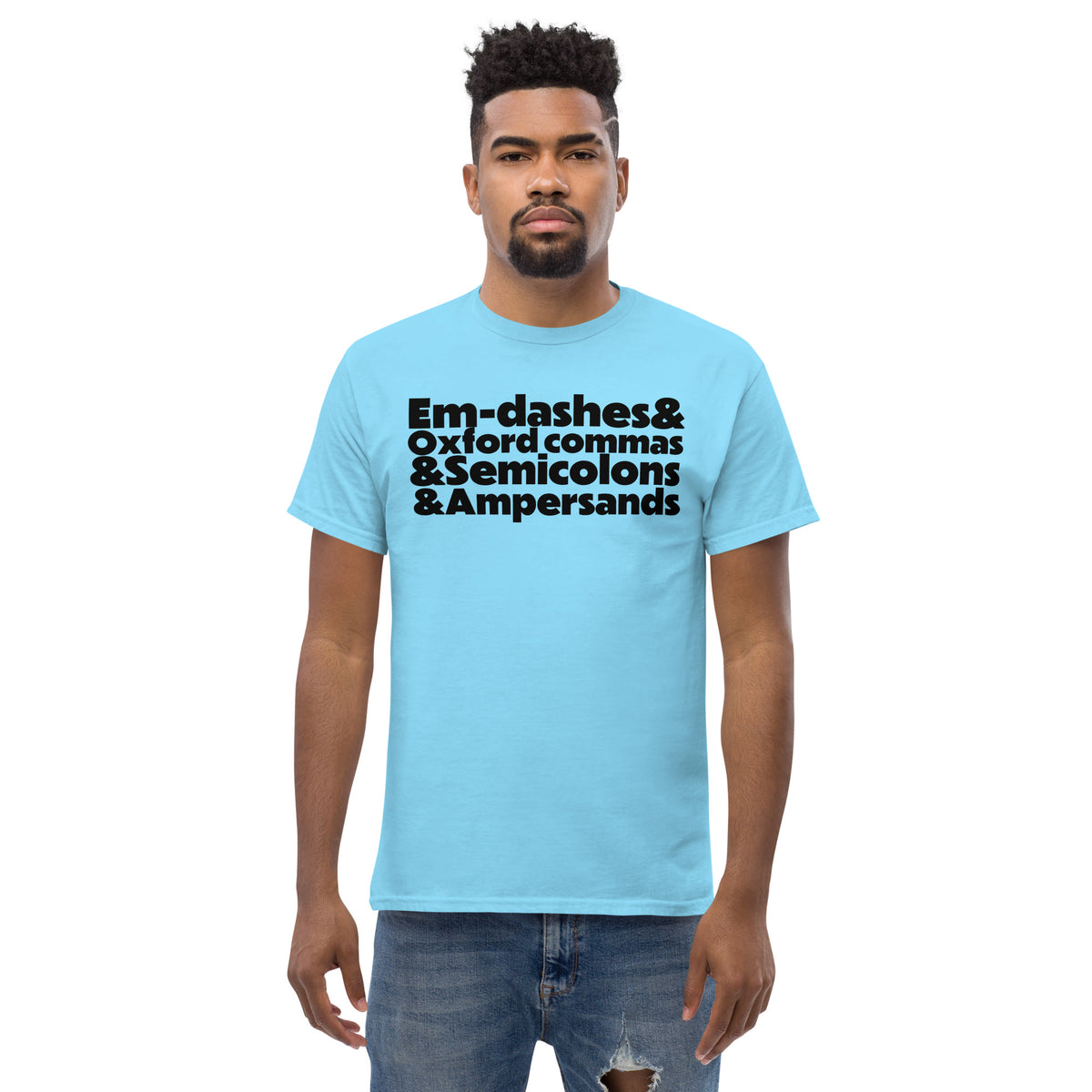 E&O&S&A Light classic tee in Sky, front view