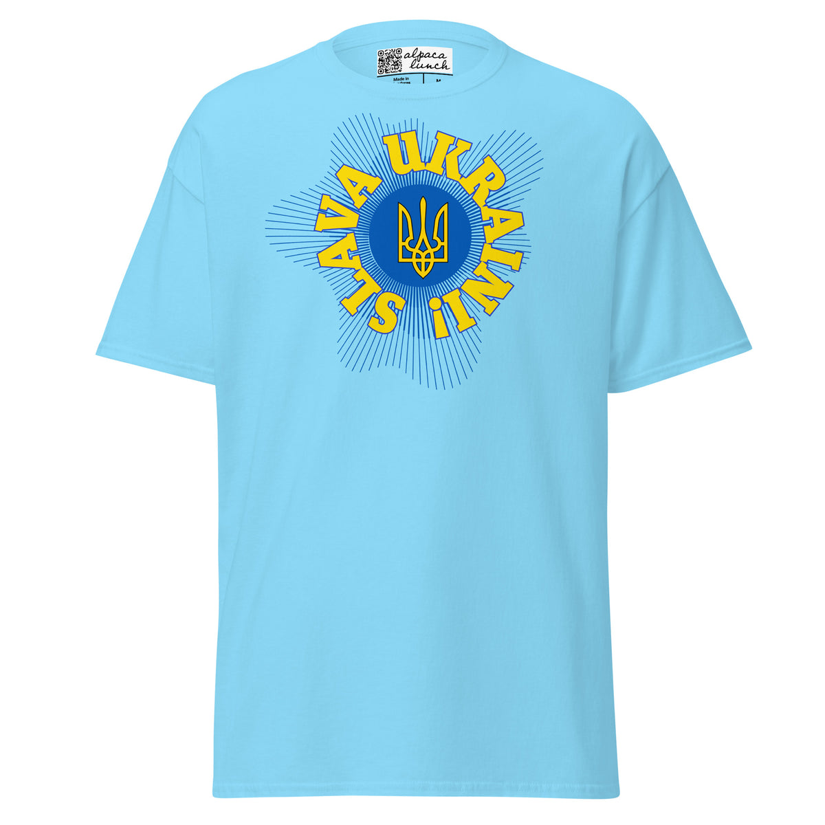 Tryzub classic tee in Sky, front view