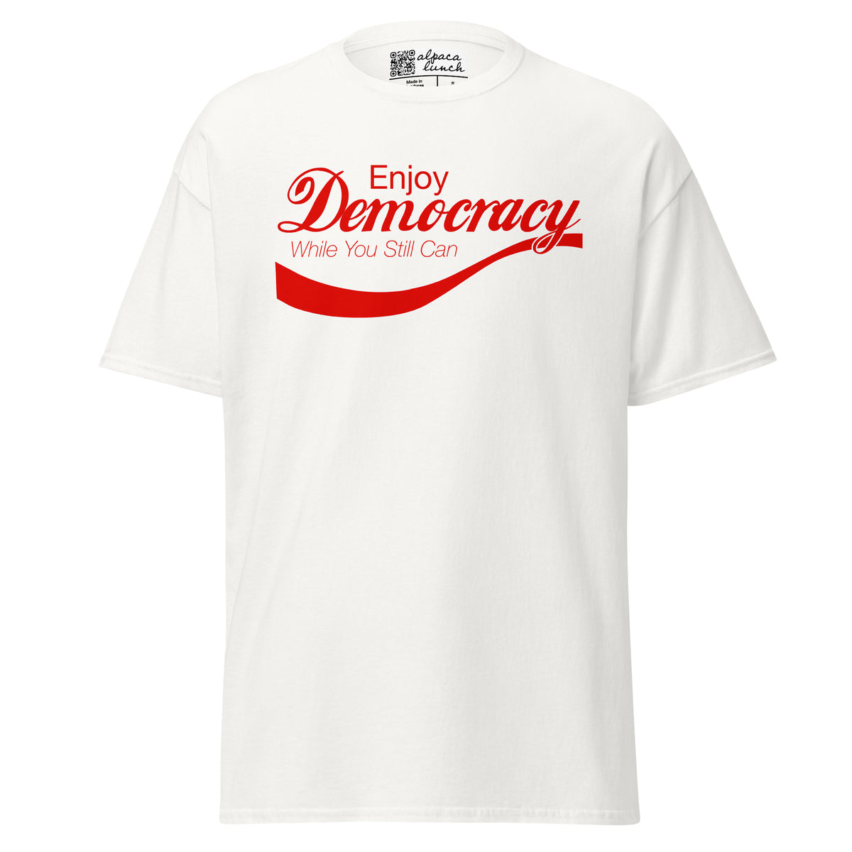 Enjoy Democracy Red classic tee, front view