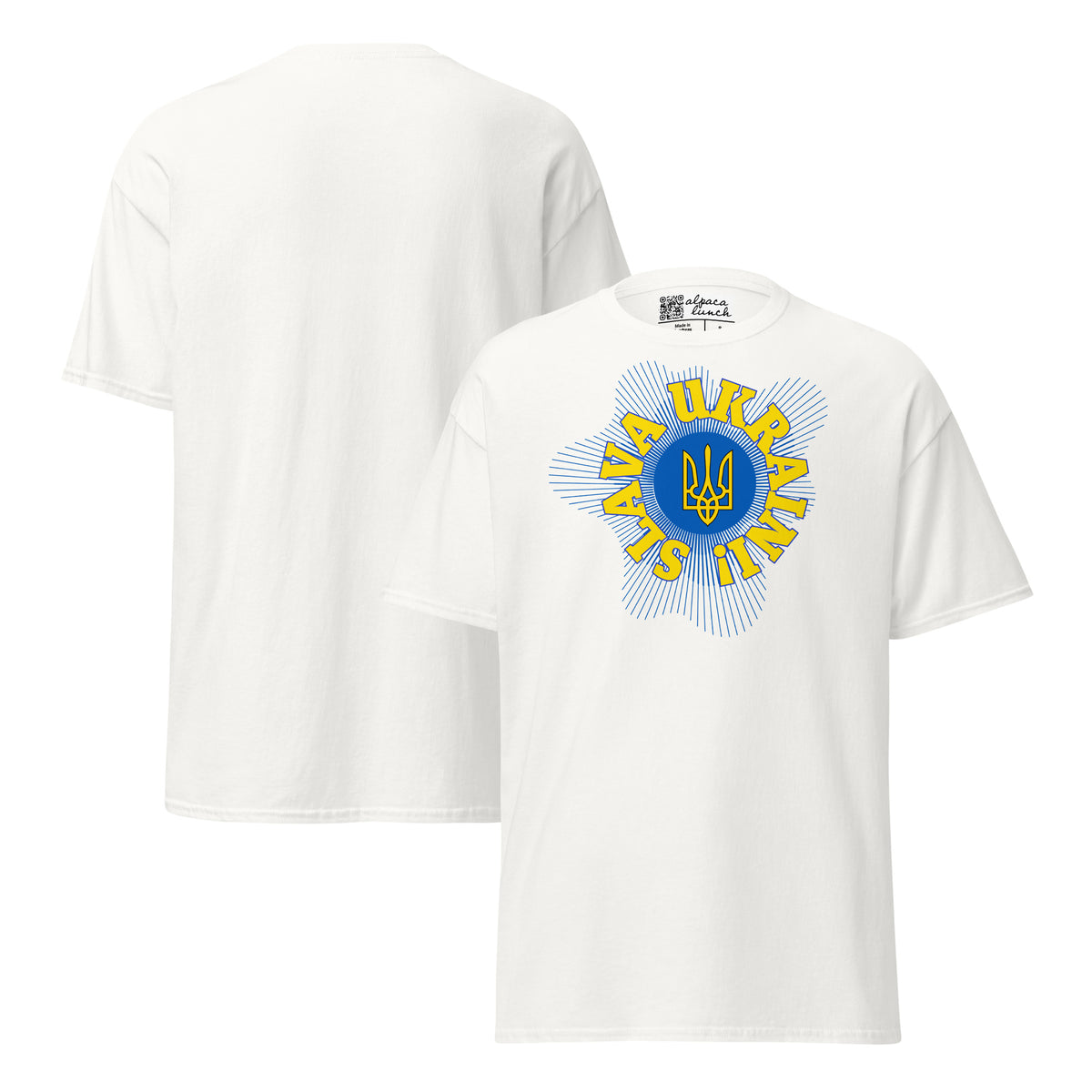 Tryzub classic tee in White, front and back view