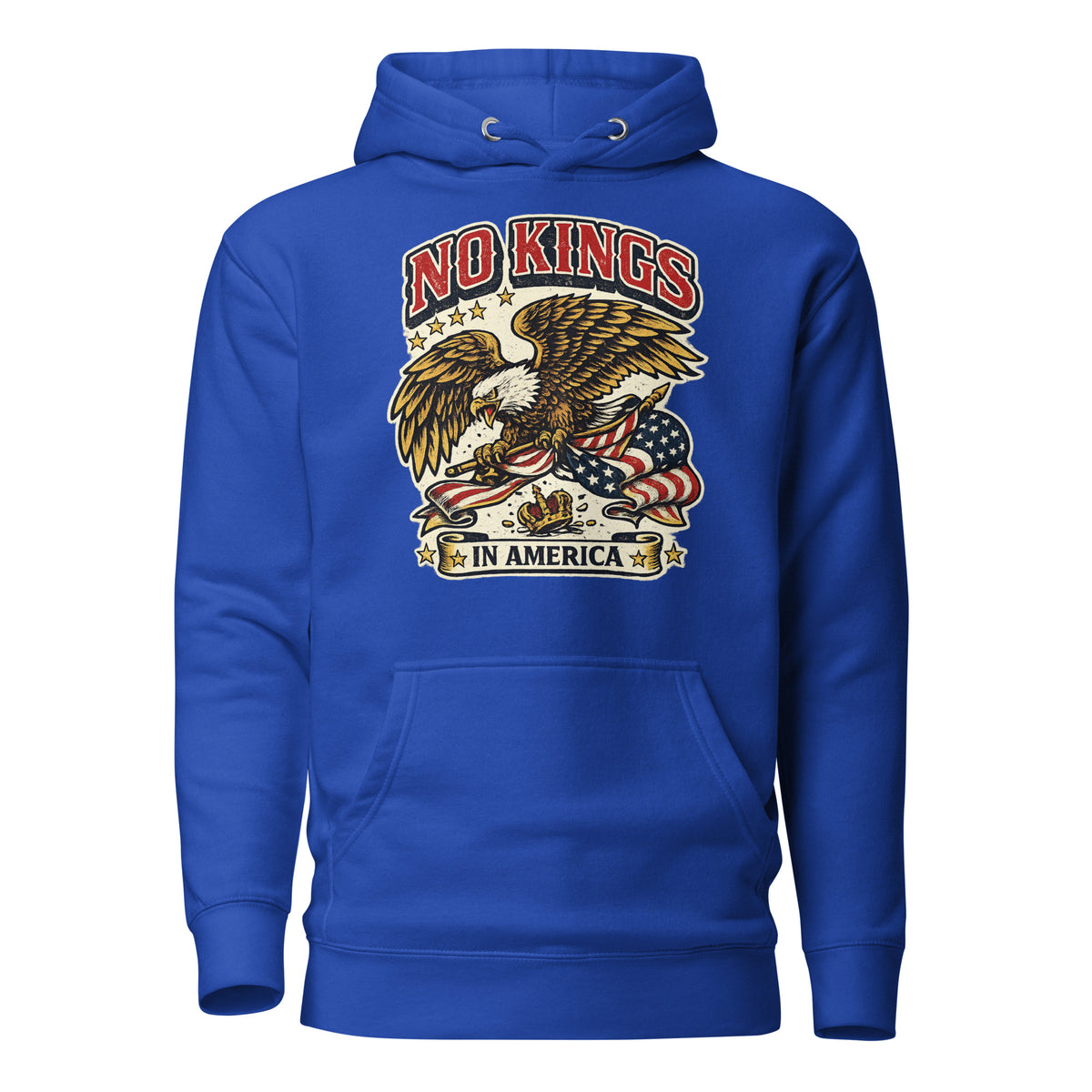 No Kings in America Eagle hoodie in Team Royal, front view