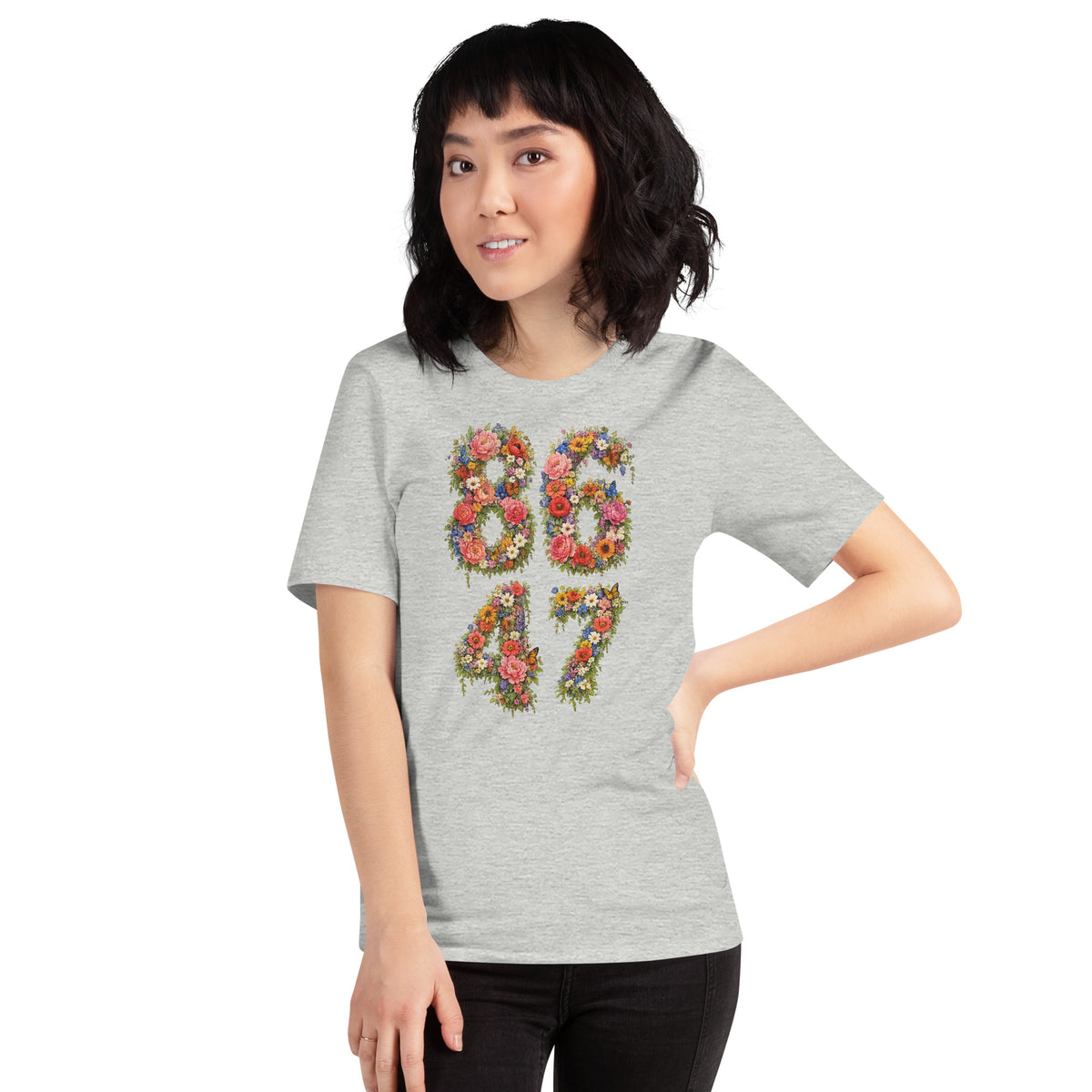 8647 Flowers unisex tee in Athletic Heather, front view