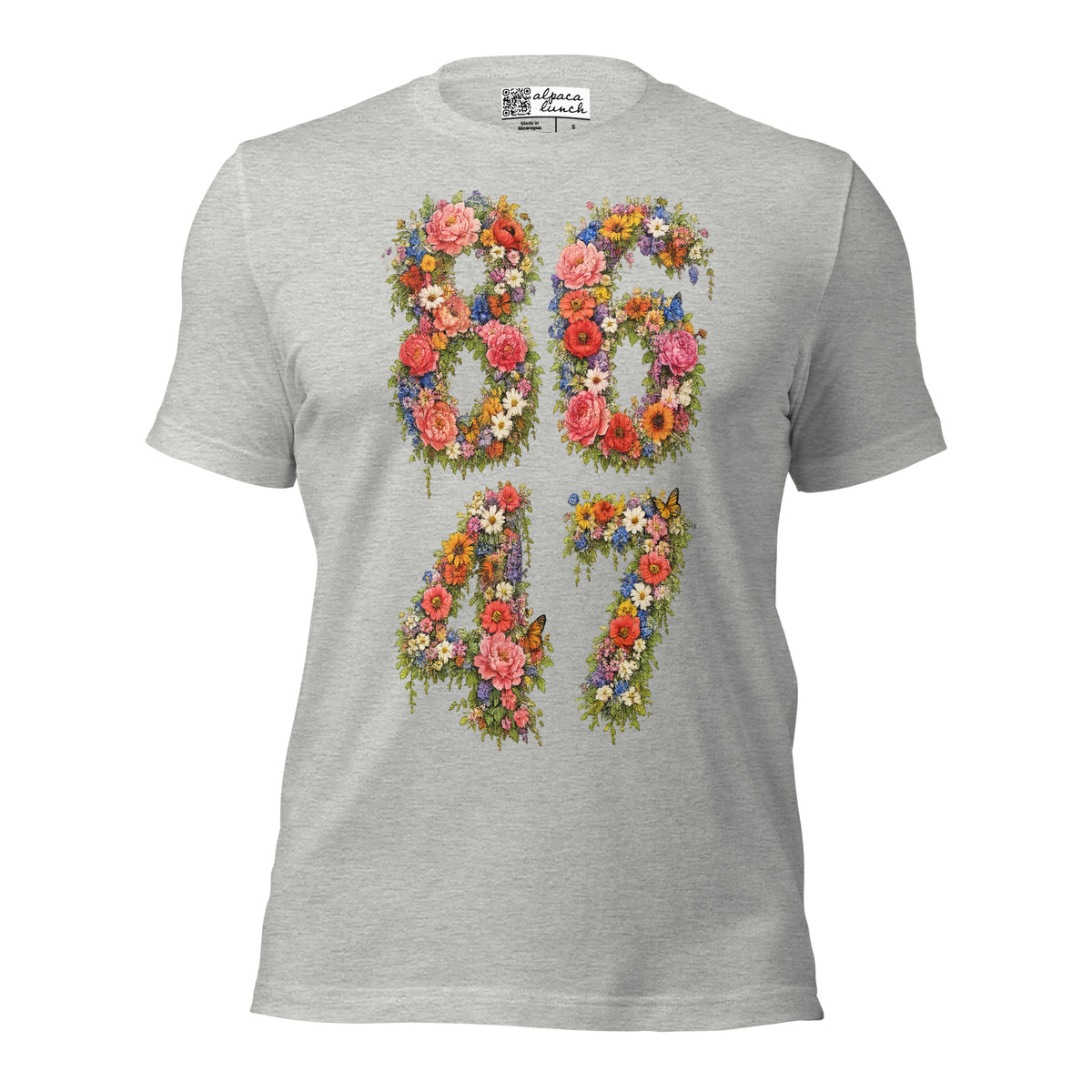 8647 Flowers unisex tee in Athletic Heather, front view