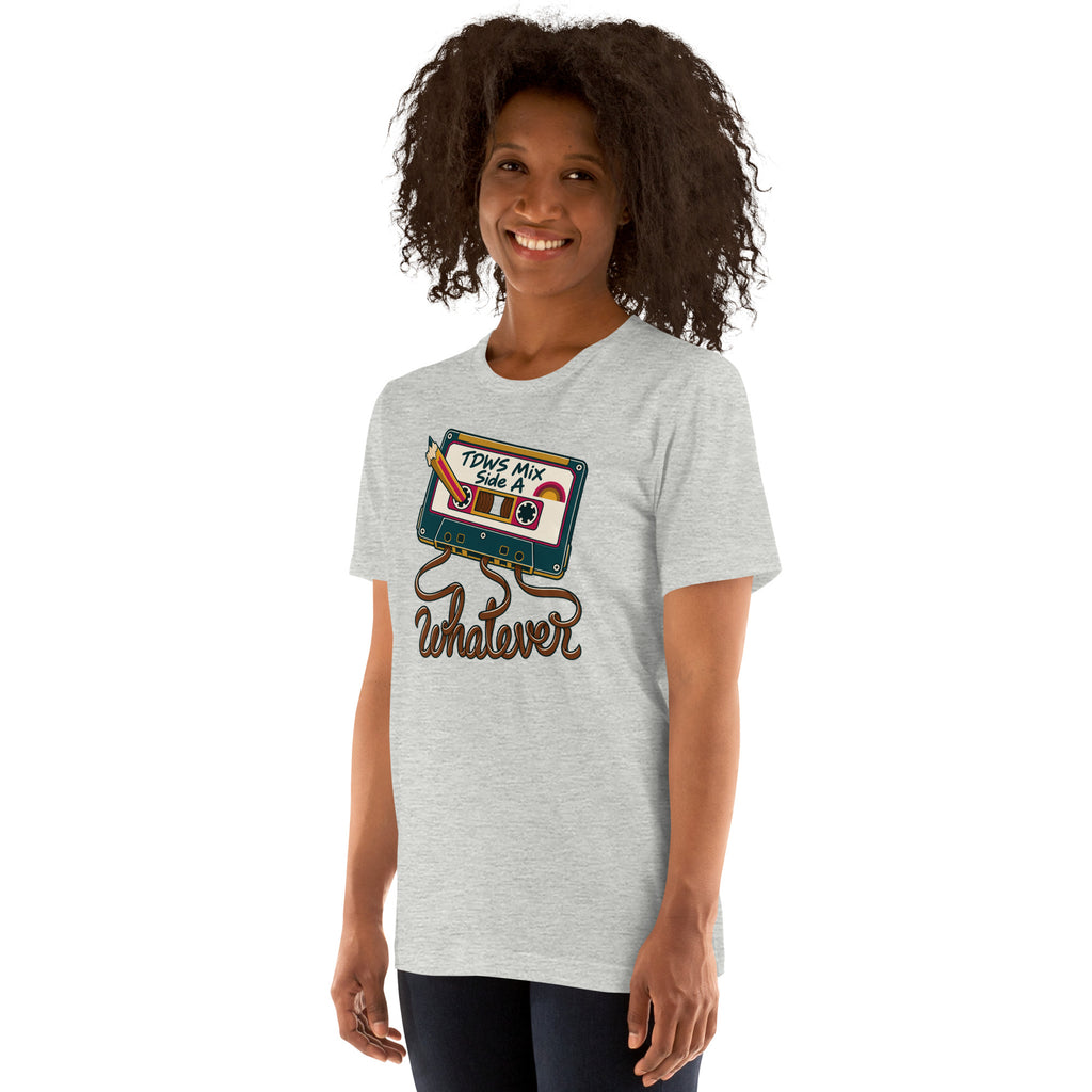 Whatever. mixtape unisex tee in Athletic Heather, angled left