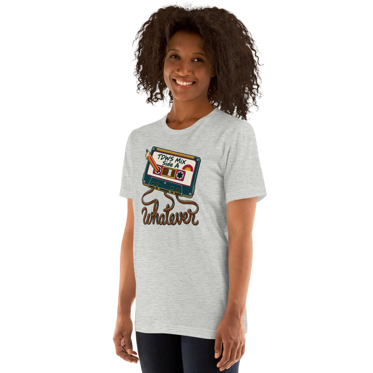 Whatever. mixtape unisex tee in Athletic Heather, angled left