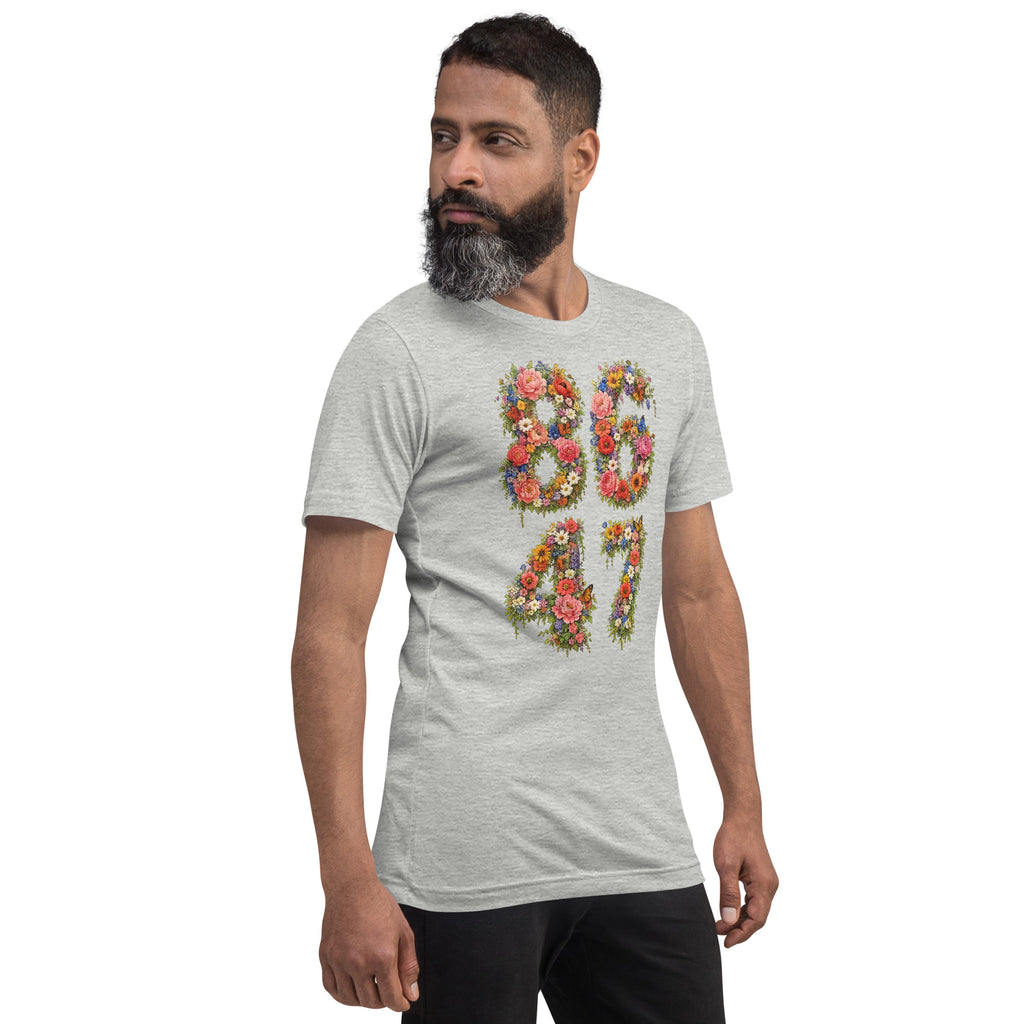 8647 Flowers unisex tee in Athletic Heather, right front view