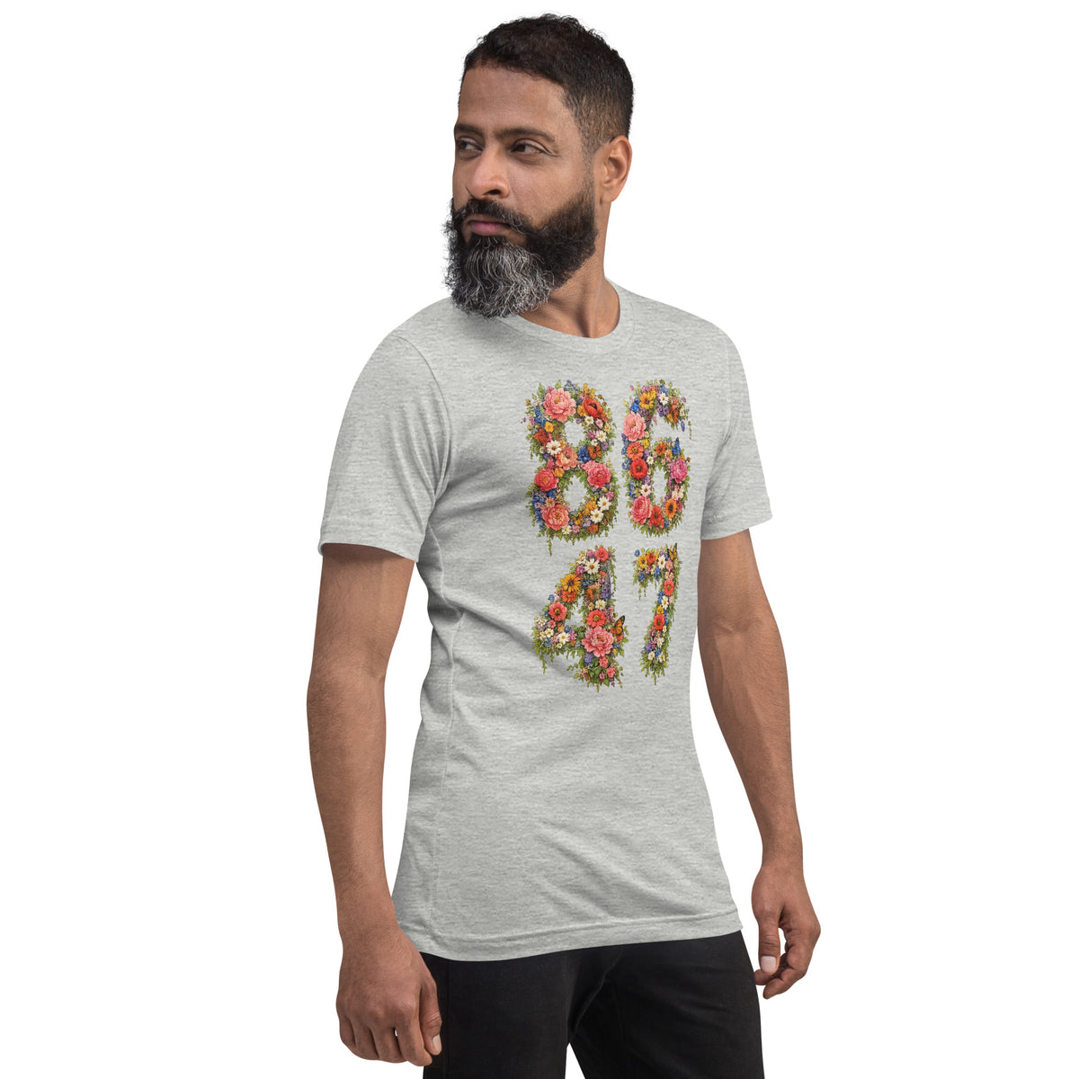 8647 Flowers unisex tee in Athletic Heather, right front view