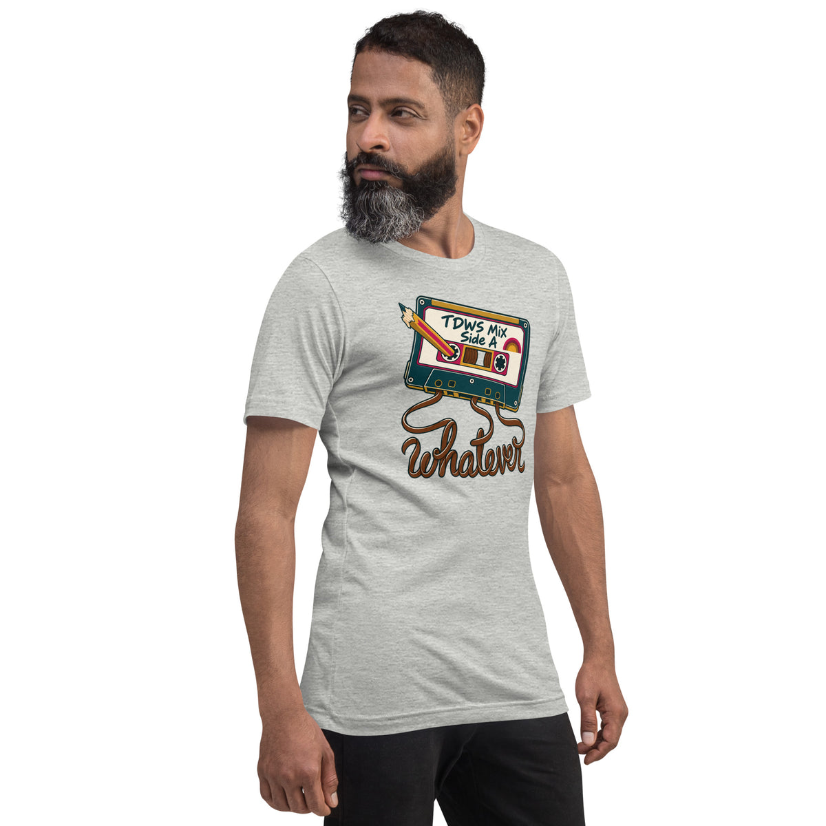 Whatever. mixtape unisex tee in Athletic Heather, angled right