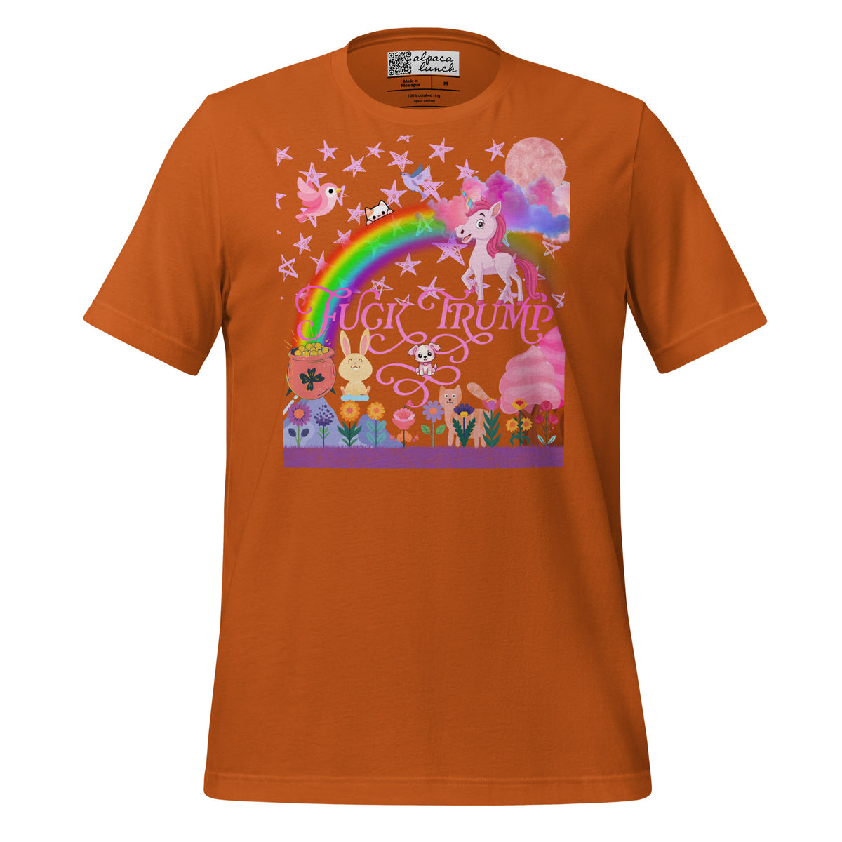 Fuck Trump Rainbow unisex tee in Autumn, front view