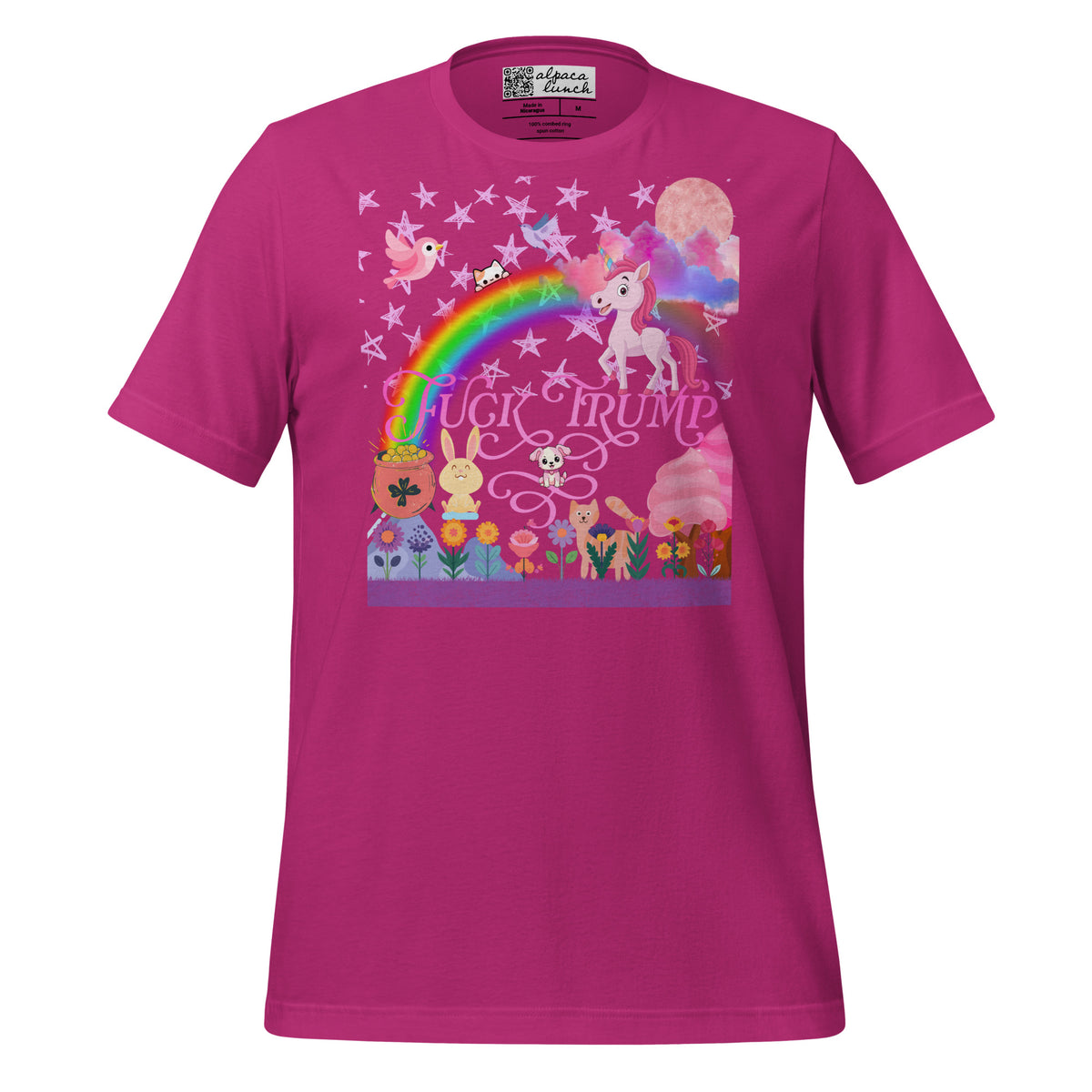 Fuck Trump Rainbow unisex tee in Berry, front view