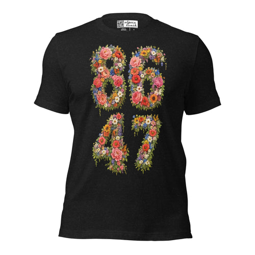 8647 Flowers unisex tee in Black Heather, front view
