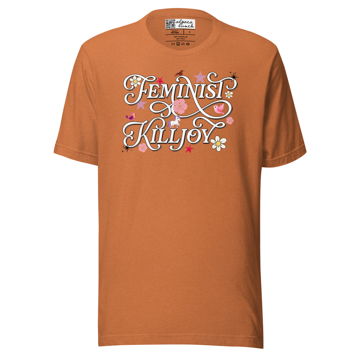 Feminist Killjoy Autumn unisex tee in Heather Autumn, front view