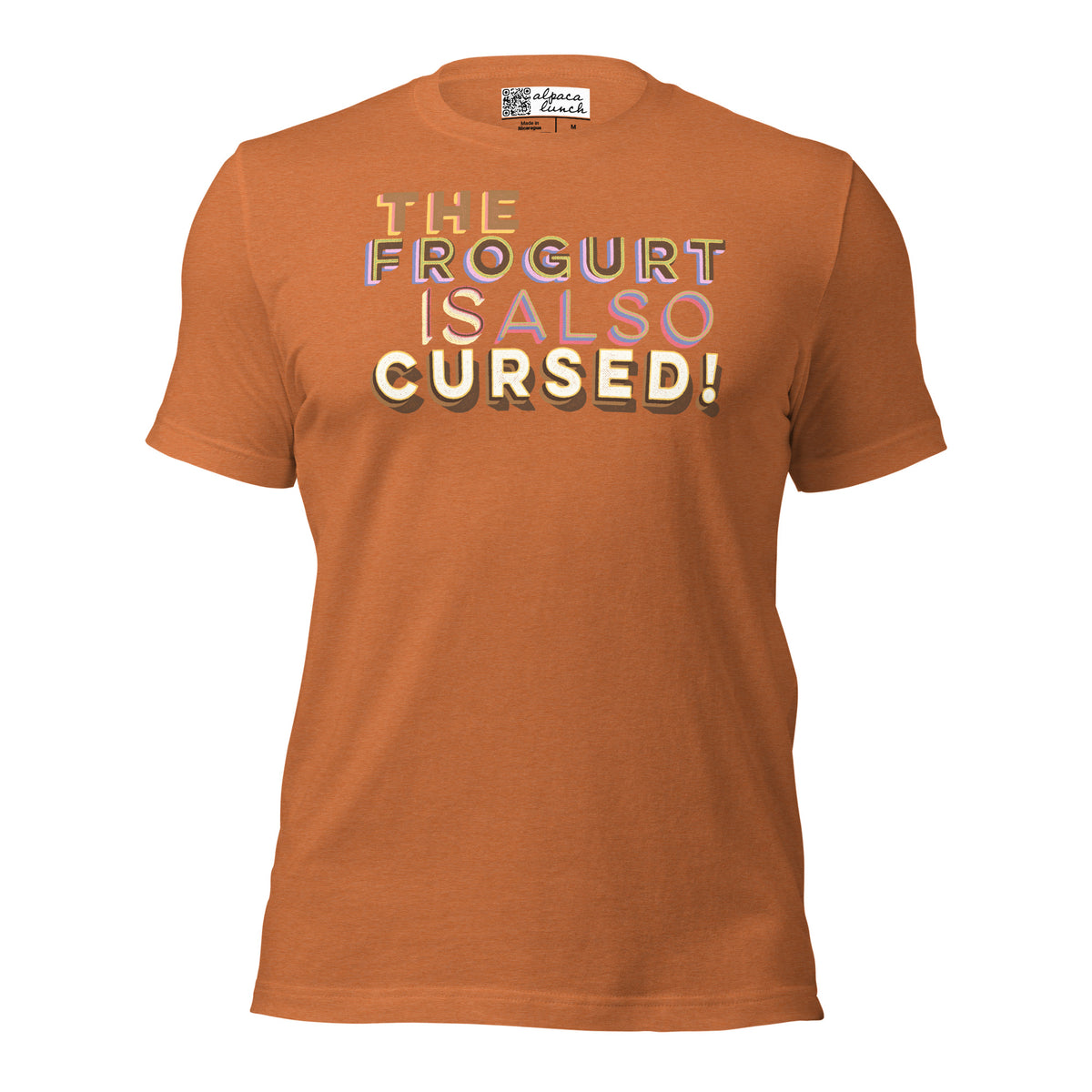 Mmmm, Frogurt! unisex tee in Heather Autumn, front view