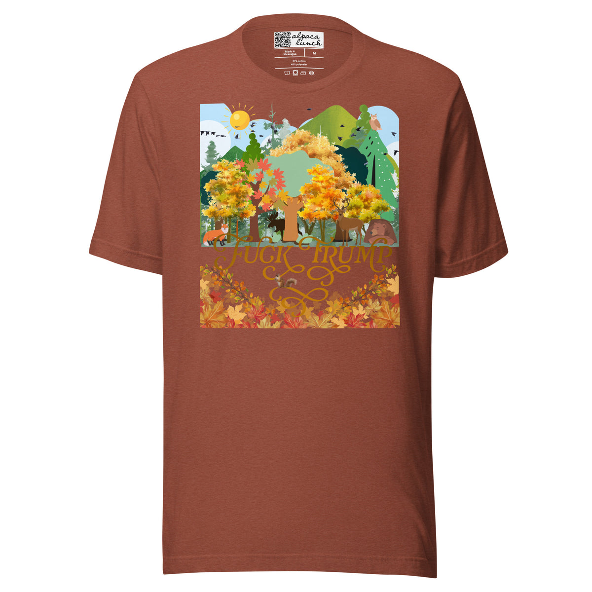 Fuck Trump Forest unisex tee in Heather Clay, front view