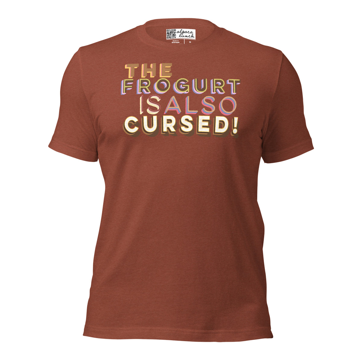 Mmmm, Frogurt! unisex tee in Heather Clay, front view
