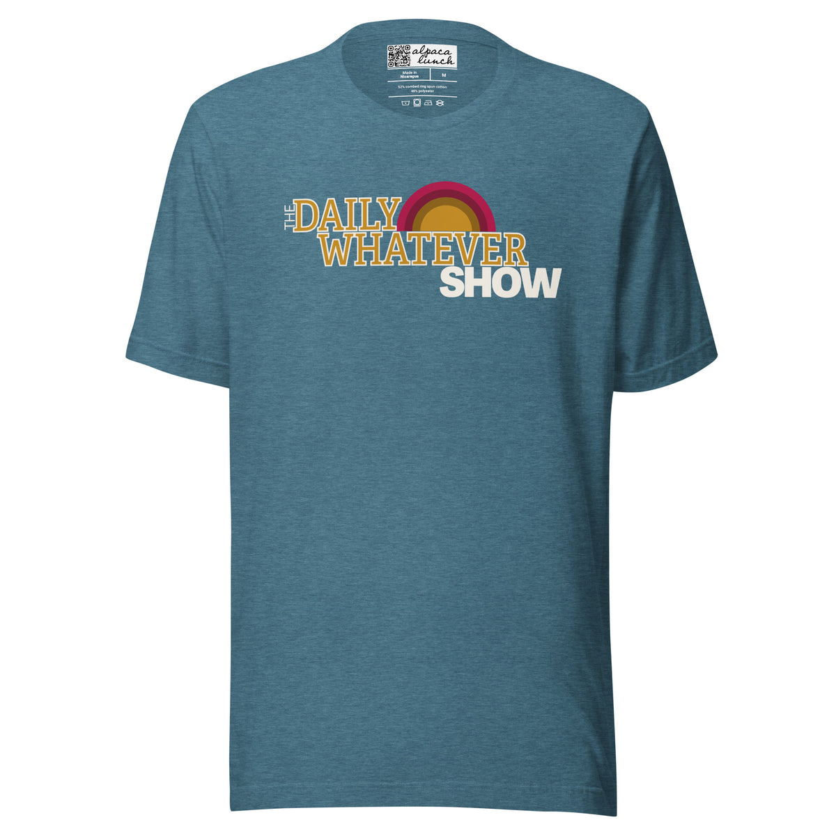 Daily Whatever Show logo unisex tee in Heather Deep Teal, front view