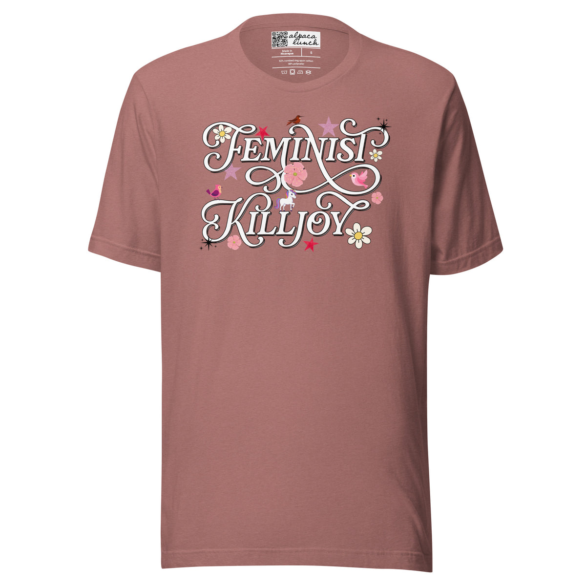Feminist Killjoy Autumn unisex tee in Heather Mauve, front view