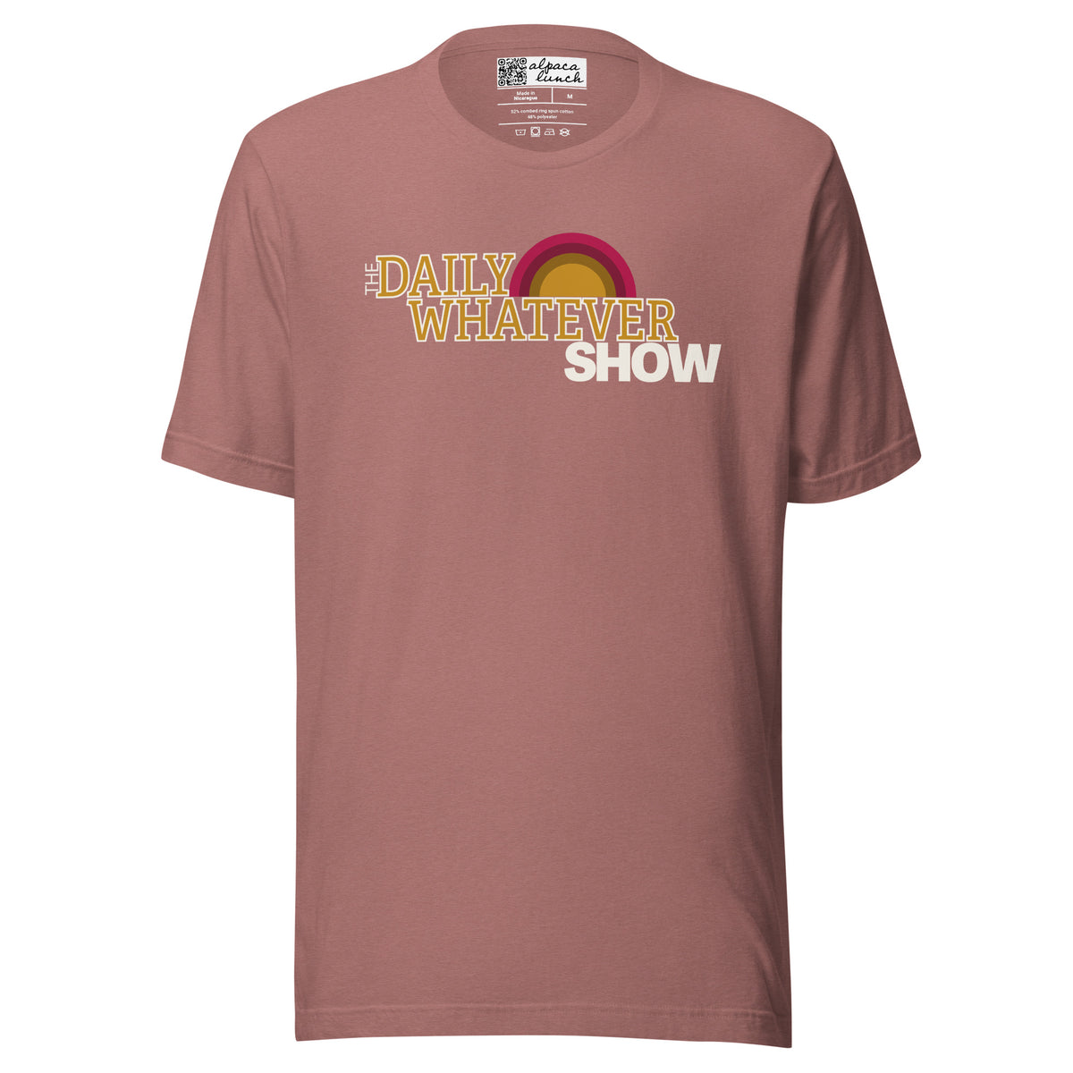 Daily Whatever Show logo unisex tee in Heather Mauve, front view