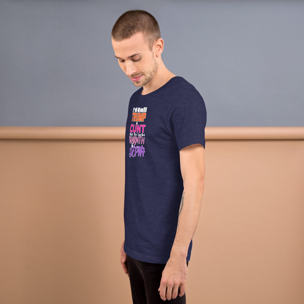 I’d Call Trump a Cunt Dark unisex tee in Heather Midnight Navy, left view
