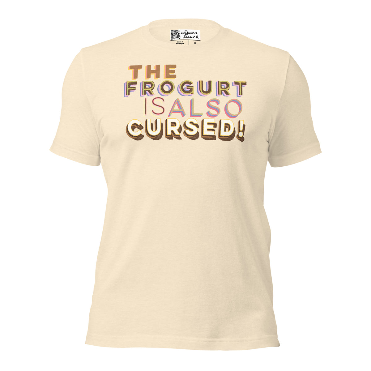 Mmmm, Frogurt! unisex tee in Heather Natural, front view