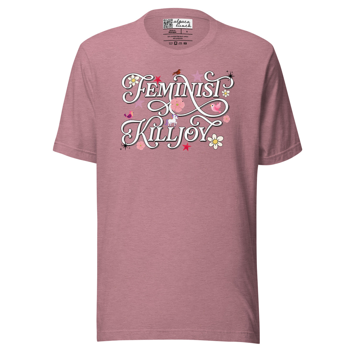 Feminist Killjoy Autumn unisex tee in Heather Orchid, front view