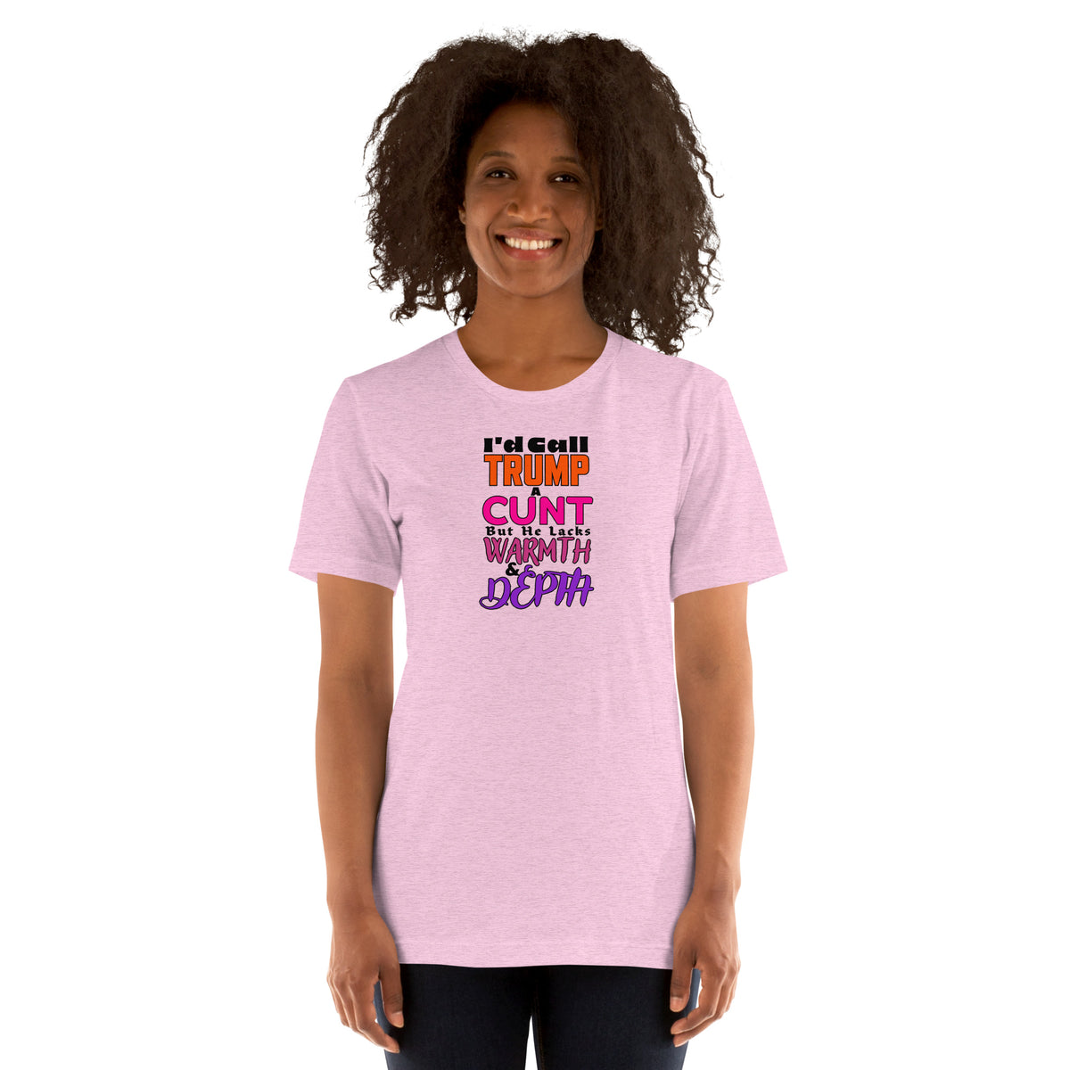 I’d Call Trump a Cunt Light unisex tee in Heather Prism Lilac, front view